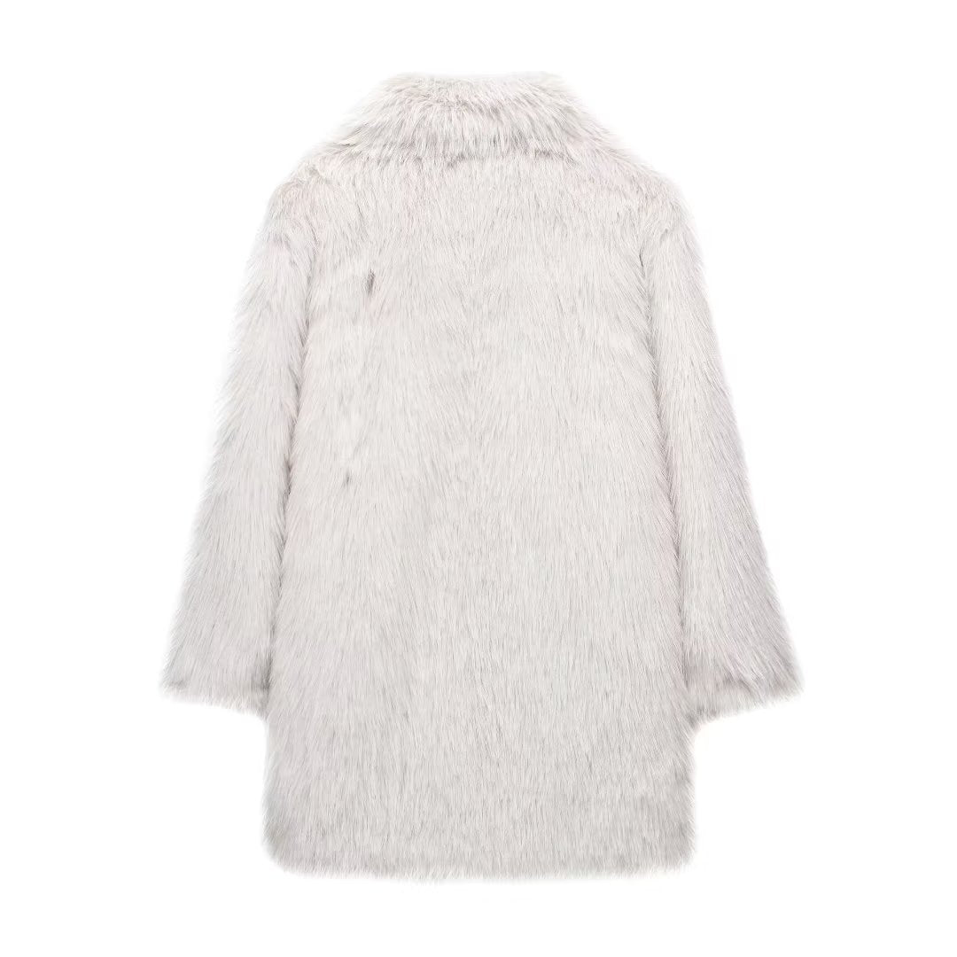 Damen Faux-Fur-Mantel mit Oversize-Schalkragen und langem, taillenfreiem Schnitt Drune