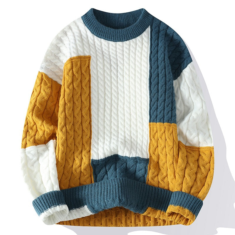 Herren Modischer Grobstrickpullover mit Farbblock-Design Drune