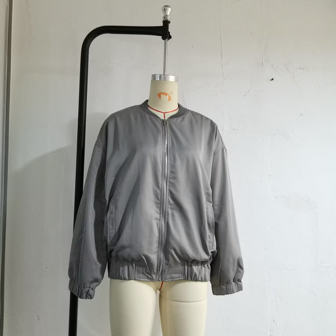 Unisex nan leichter Oversize-Bomber mit durchgehendem Metallreißverschluss geripptem Kragen und elastischem Saum Drune