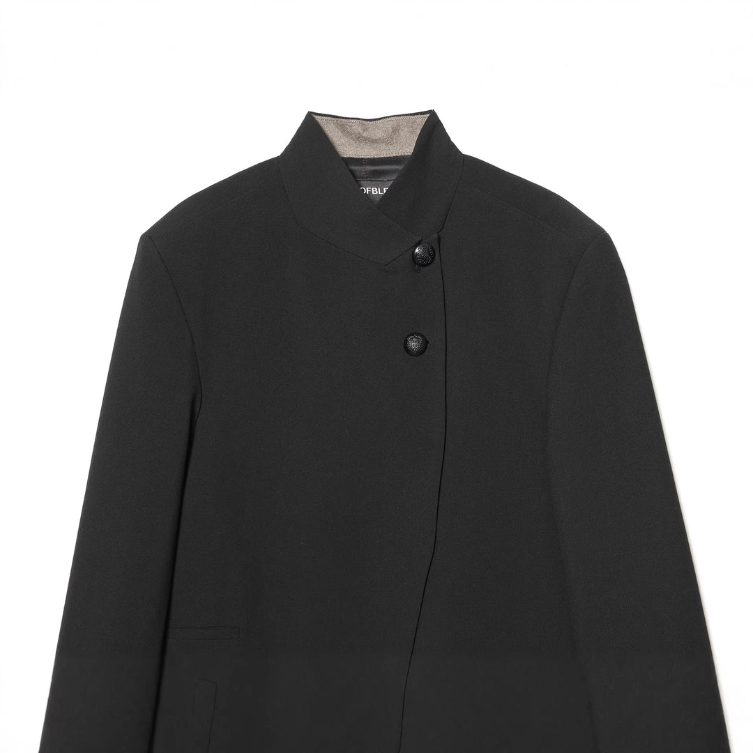 Damen nan taillierter Stehkragen-Blazer mit verdeckter asymmetrischer Front und Zierknöpfen Drune
