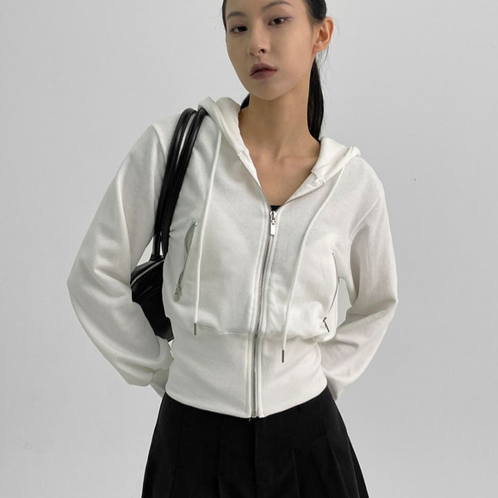 Damen sportliche Zip-Kapuzenjacke mit figurbetontem Schnitt Drune