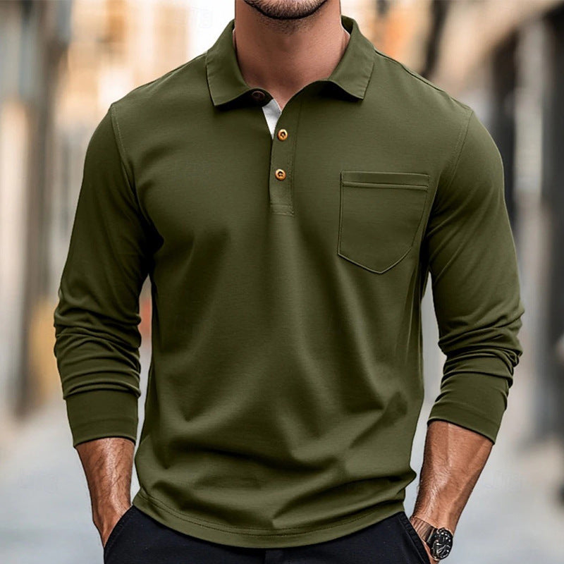 Drune | Langarm Poloshirt Slim Passform Baumwollmischung Brusttasche