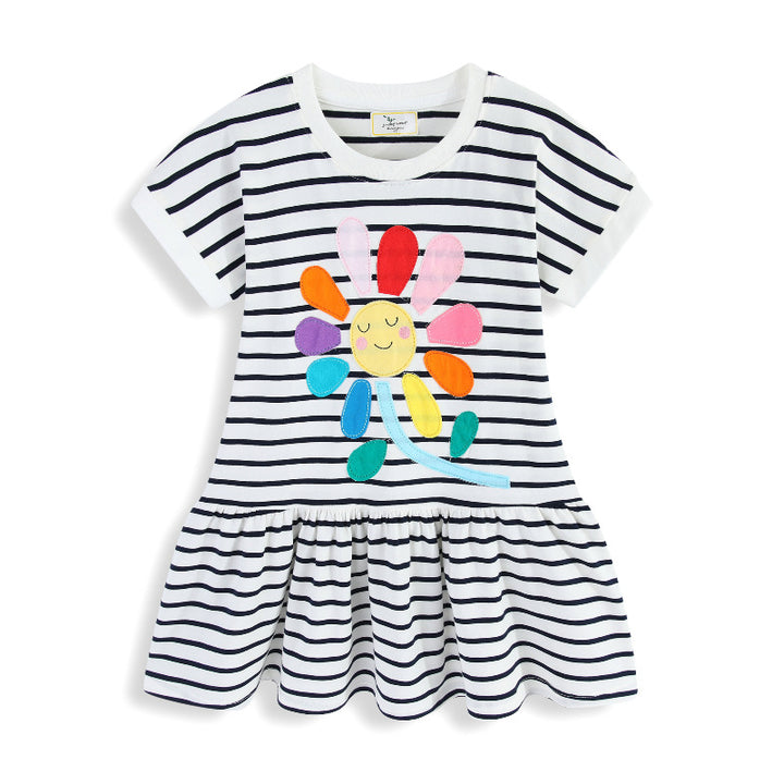Mädchen gestreiftes Kleid mit buntem Blumenmotiv Drune