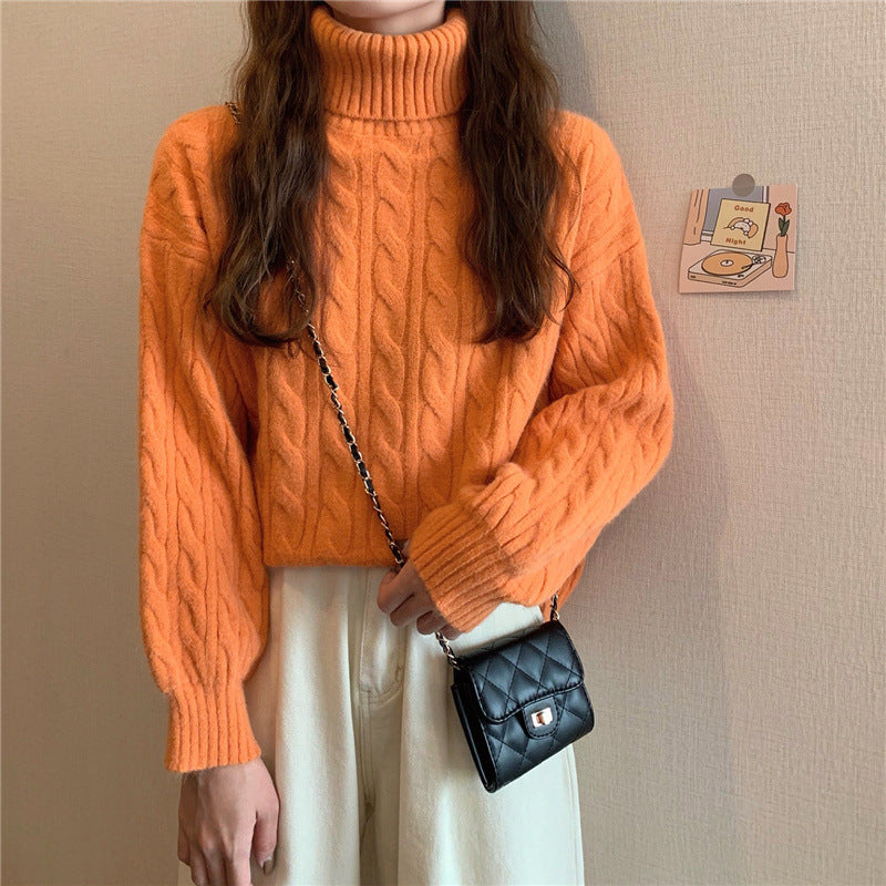 Damen Grobstrickpullover mit hohem Kragen und Zopfmuster Drune