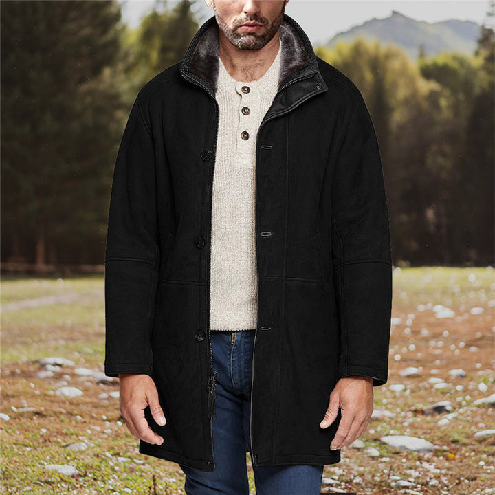 Herren Mantel im Fieldcoat‑Style mit Teddykragen und Zweiwege-Reißverschluss Drune
