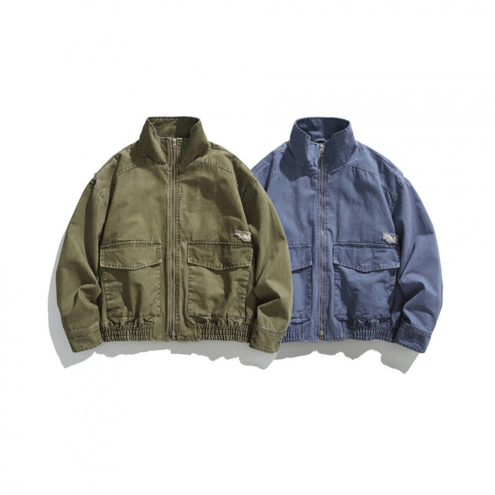 Unisex Boxy-Fieldjacke im Vintage-Canvas-Look mit Stehkragen, Pattentaschen und elastischem Saum Drune