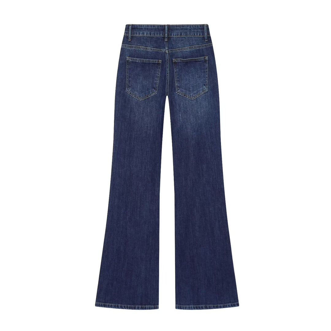 Damen Highwaist-Jeans mit weitem Bein, aufgesetzten Taschen und Mittelnaht Drune