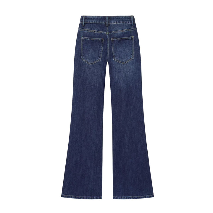 Damen Highwaist-Jeans mit weitem Bein, aufgesetzten Taschen und Mittelnaht Drune