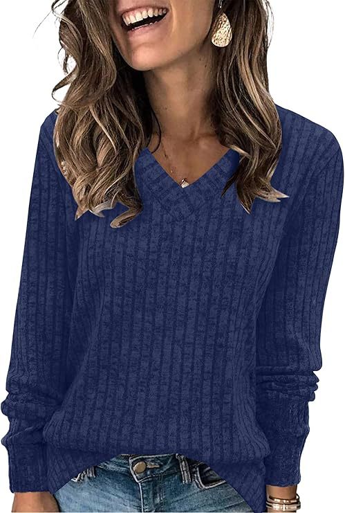 Damen Gerippter V‑Ausschnitt Feinstrickpullover mit lässiger Oversize-Passform Drune