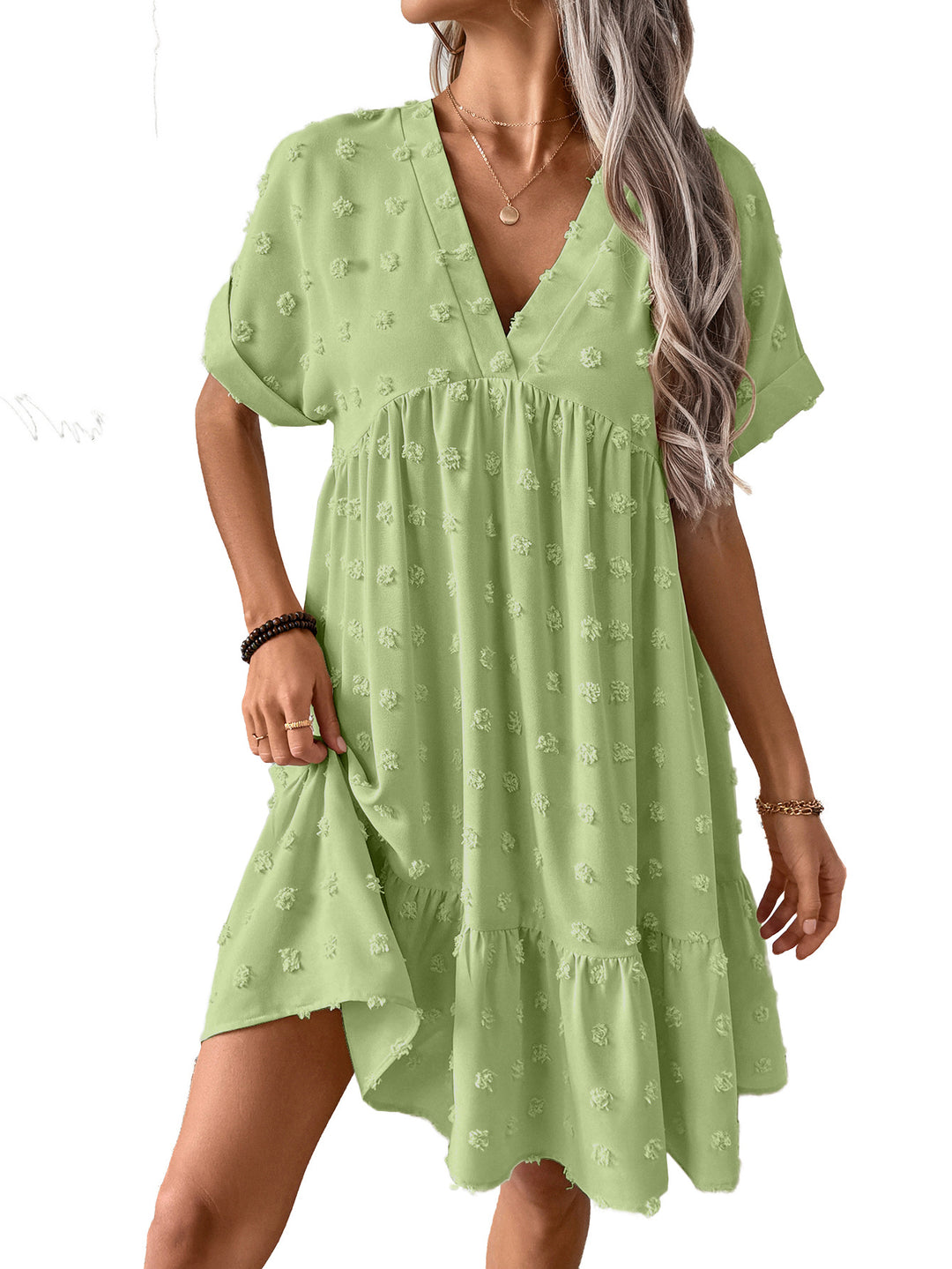 Damen Verspieltes Sommerkleid mit V-Ausschnitt und Rüschensaum Drune