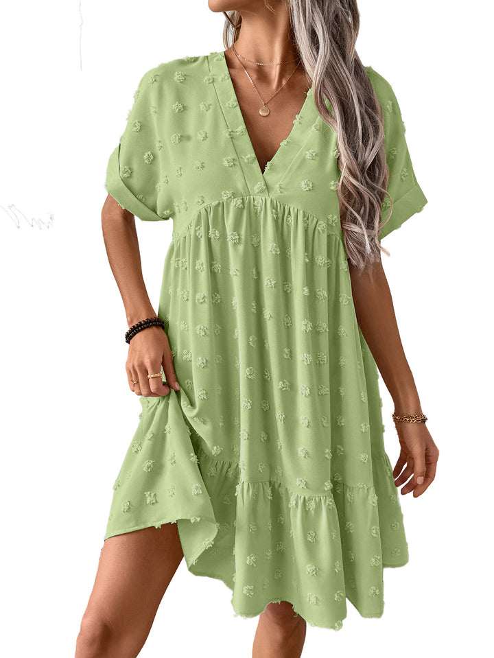 Damen Verspieltes Sommerkleid mit V-Ausschnitt und Rüschensaum Drune