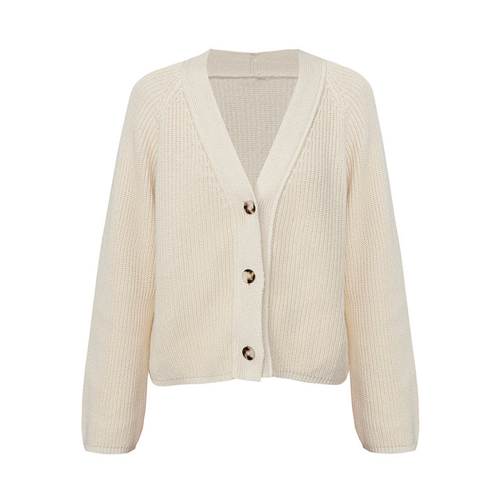 Damen Strickjacke mit großem V-Ausschnitt und Knopfverschluss Drune