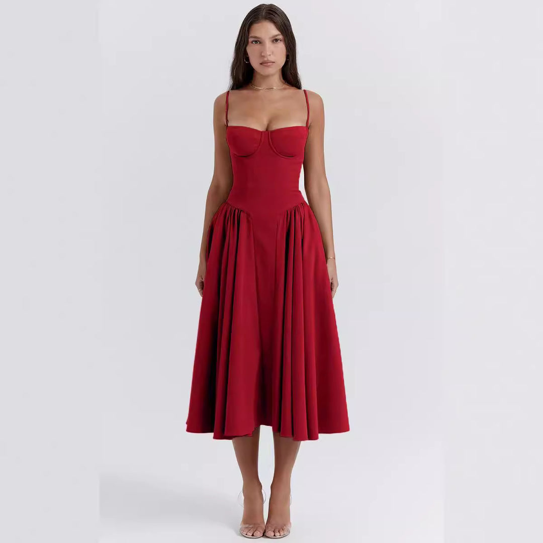 Damen Midikleid mit knöpfbarem Oberteil und schwingendem Rock Drune