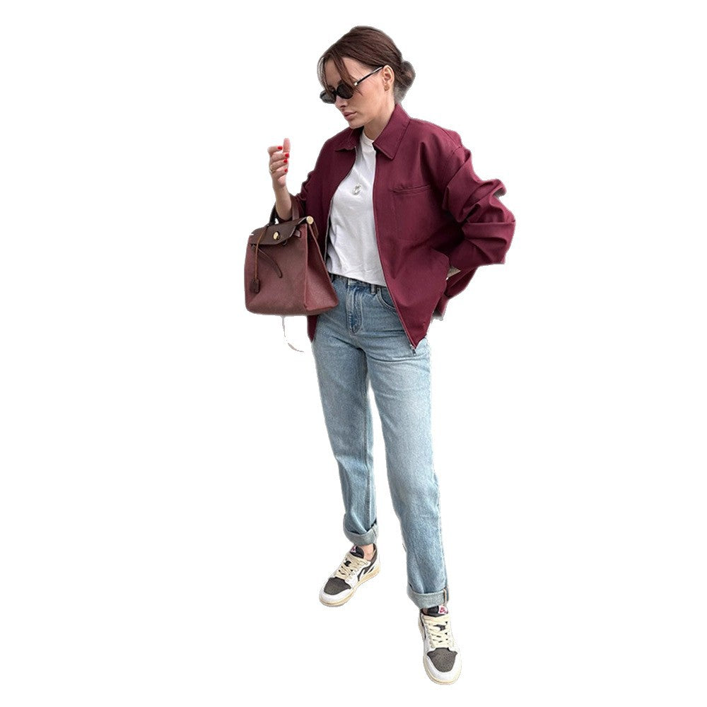 Damen Leichte Twill-Übergangsjacke mit Hemdkragen, verdecktem Reißverschluss und kastiger Silhouette Drune