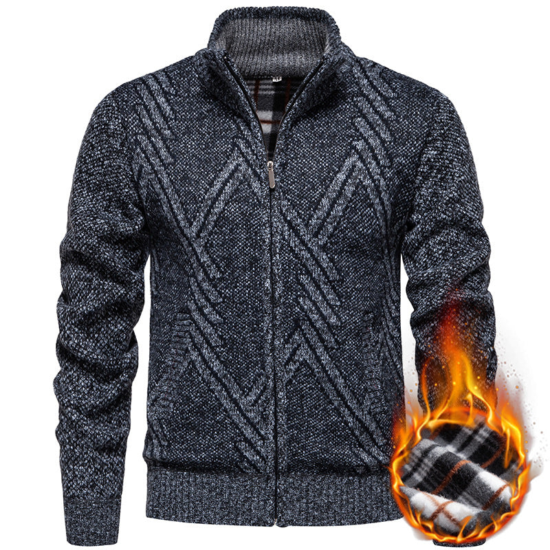 Herren sportliche Strickjacke mit modernem Zopfmuster Drune
