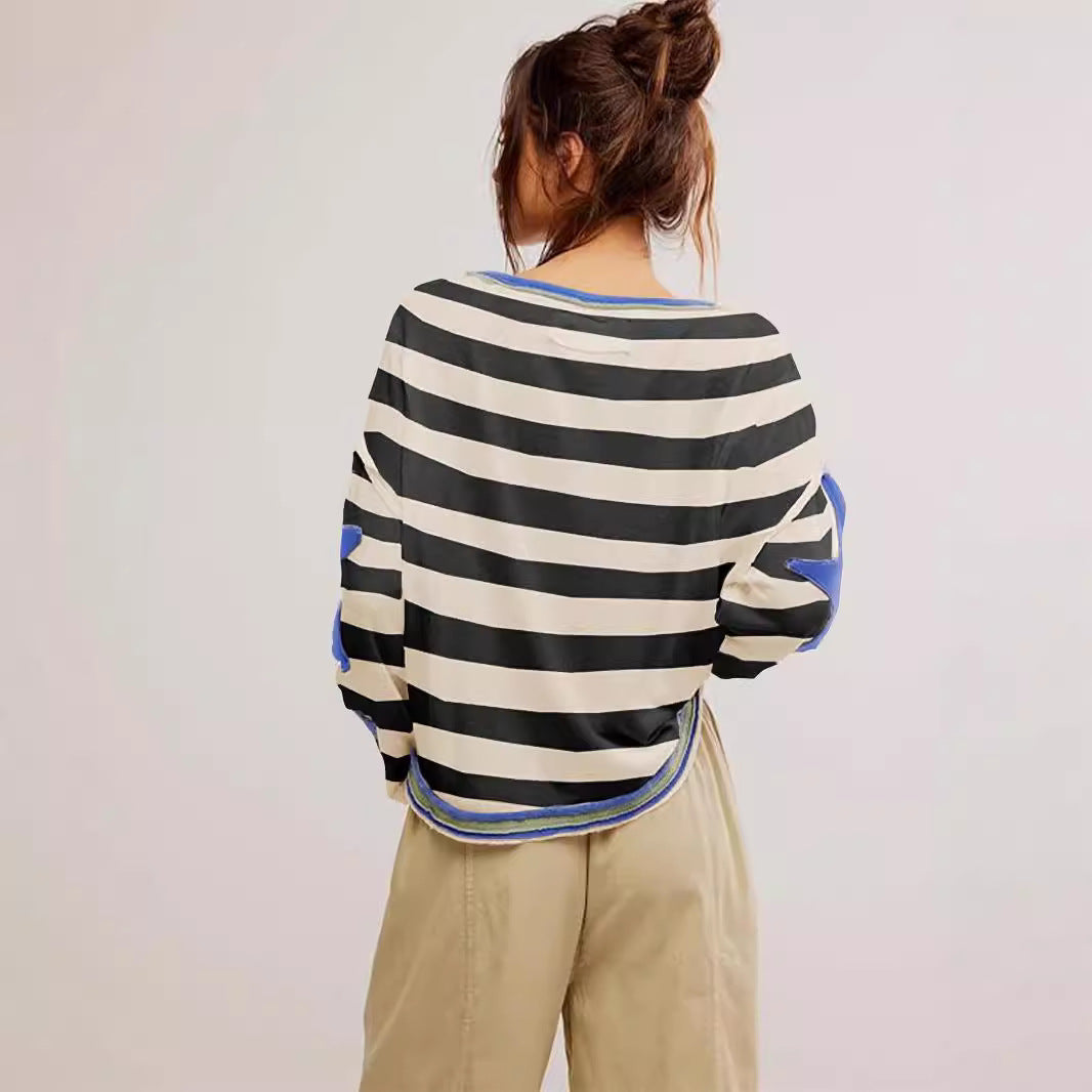 Drune | Sweatshirt Damen gestreift locker Rundhals Sterne