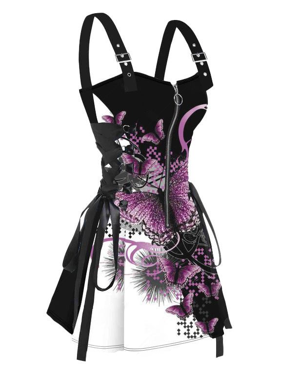 Damen Designer Kleid mit einzigartigem grafischen Muster und verstellbaren Trägern Drune
