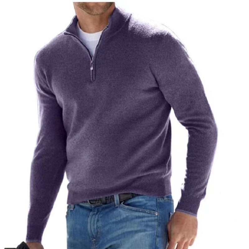 Herren Feiner Strickpullover mit kurzem Reißverschluss und Troyerkragen Drune