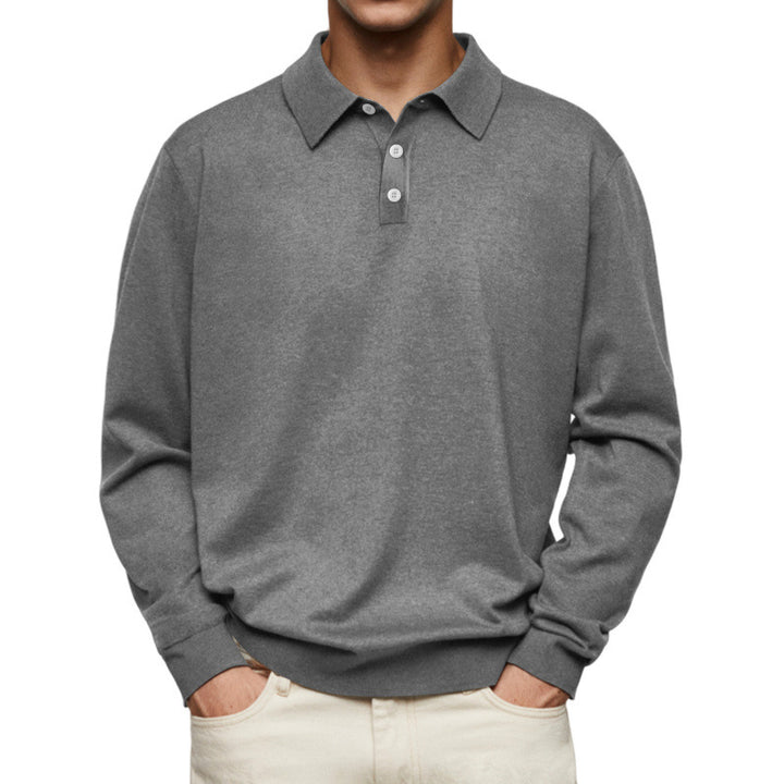 Herren Feinstrick Langarmpoloshirt mit Umlegekragen und Knopfleiste Drune