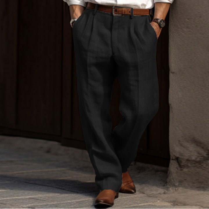 Herren Leinenmischung Plissee-Hose mit weitem Bein und hoher Taille Drune