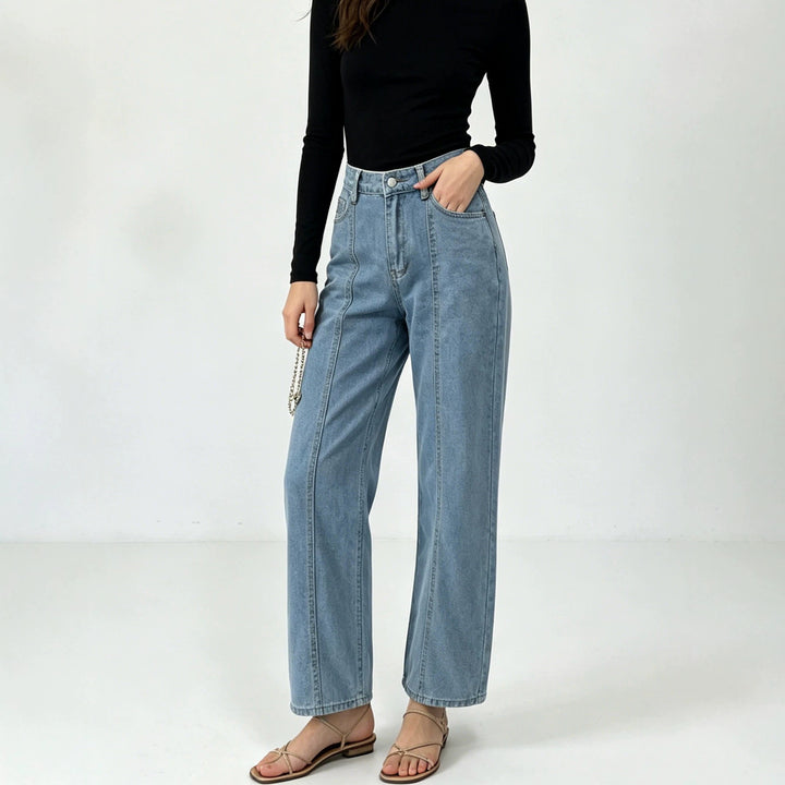 Damen nan hochtaillierte Jeans mit vertikaler Nahtpasse und weitem Bein Drune