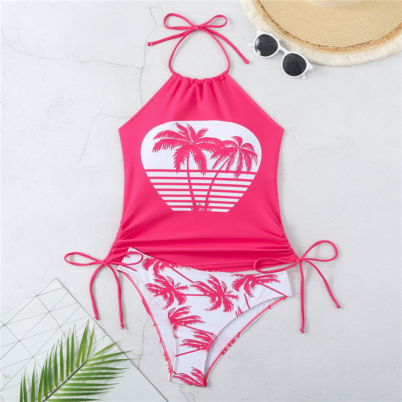Damen Tankini-Set mit verstellbarem Halter-Design und tropischem Druck Drune