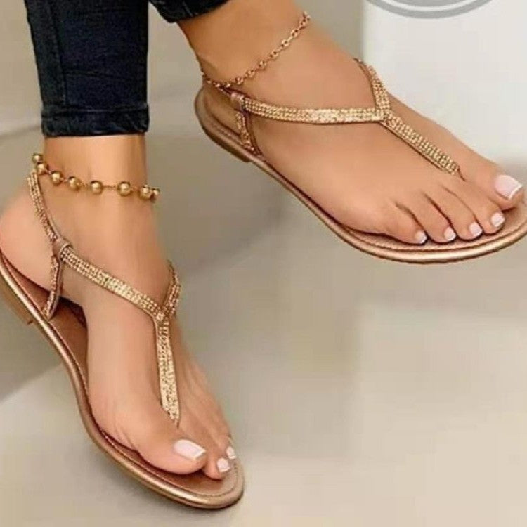 Damen Fußbett Sandalen Im Eleganten Design mit Glitzerndem Zierakzent Drune