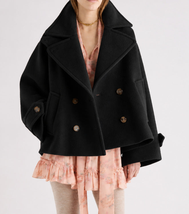 Damen Kurz geschnittener Oversize Peacoat aus Wollmix mit breitem Revers Drune