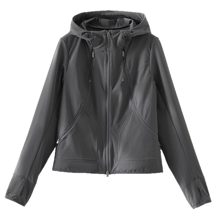 Damen Ultraleichter Kapuzen-Windbreaker mit Zwei-Wege‑Reißverschluss Drune
