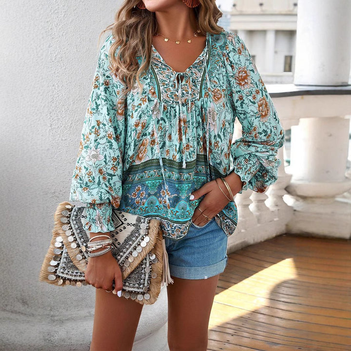 Damen luftige Bluse mit raffiniertem floralem Design und lockerem Schnitt Drune