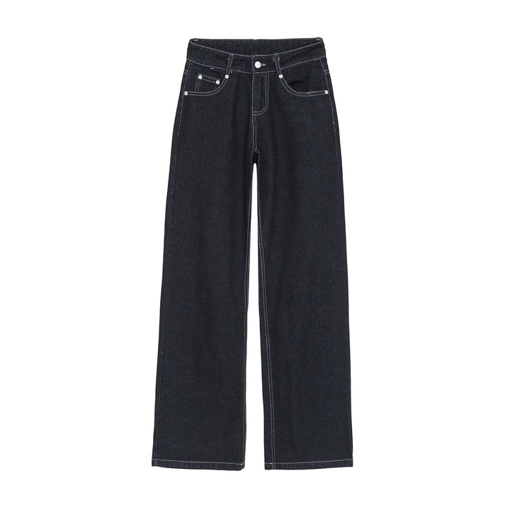 Damen High-Waist Jeanshose mit weitem Bein und Kontrastnähten Drune
