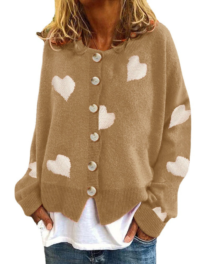 Damen Strickjacke mit Herzmuster und Knopfleiste Drune