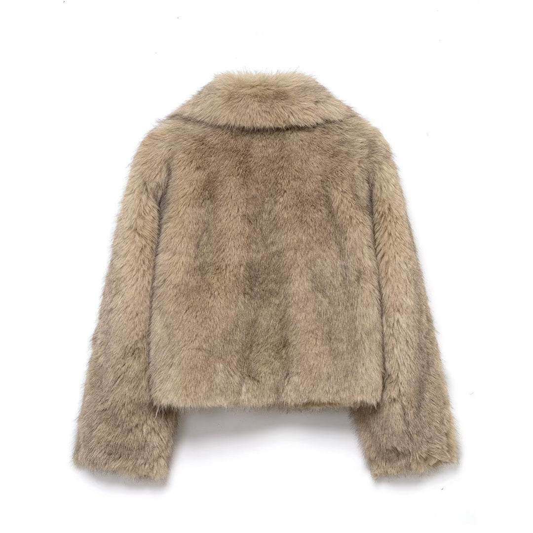 Damen Kurz geschnittener Faux-Fur-Mantel mit weitem Reverskragen Drune