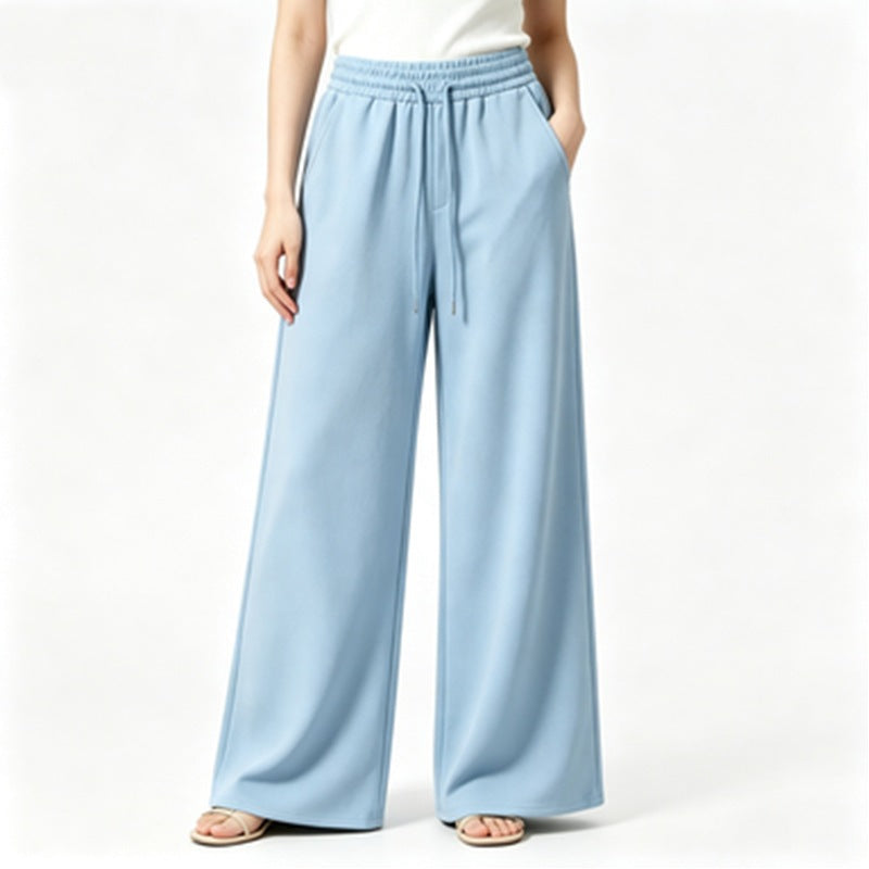 Damen nan weite High-Waist Loungehose mit elastischem Bund, Kordelzug und fließendem Jersey Drune