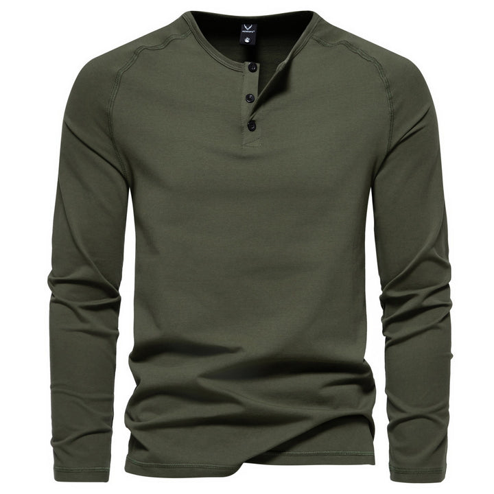 Herren Slim-Fit Baumwoll-Mix Henleyshirt mit Knopfleiste Drune