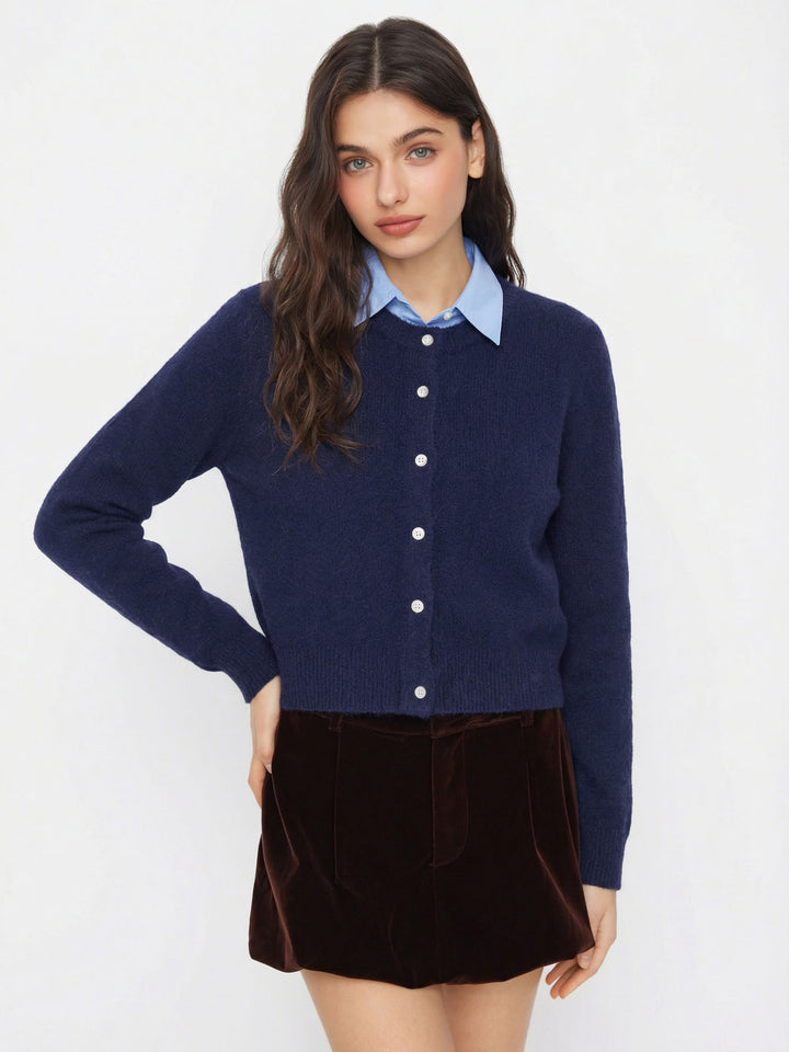 Damen Eleganter Kurzpullover mit Hemdkragen Drune