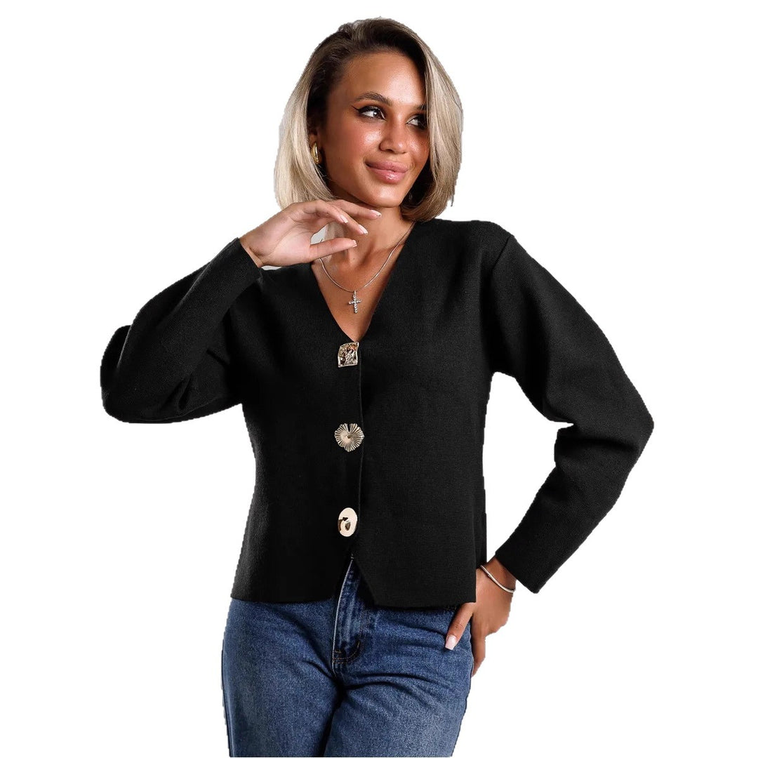 Damen Strickjacke mit goldenen Knöpfen und V-Ausschnitt Drune