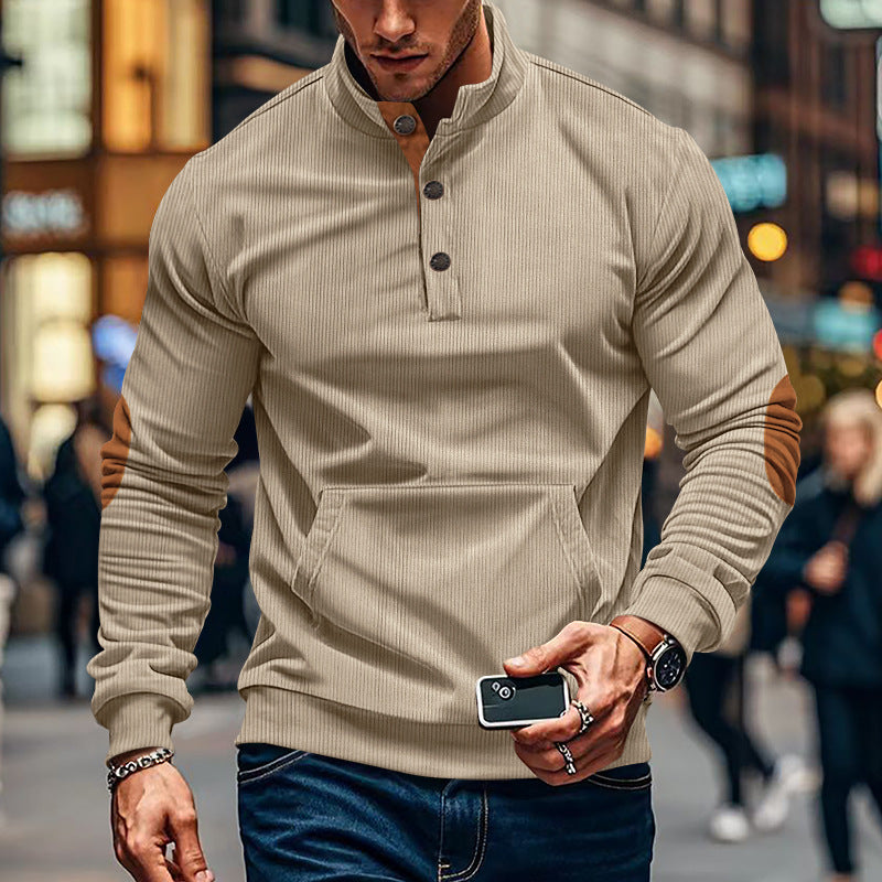 Herren bequemer Pullover mit Stehkragen und Knopfleiste Drune