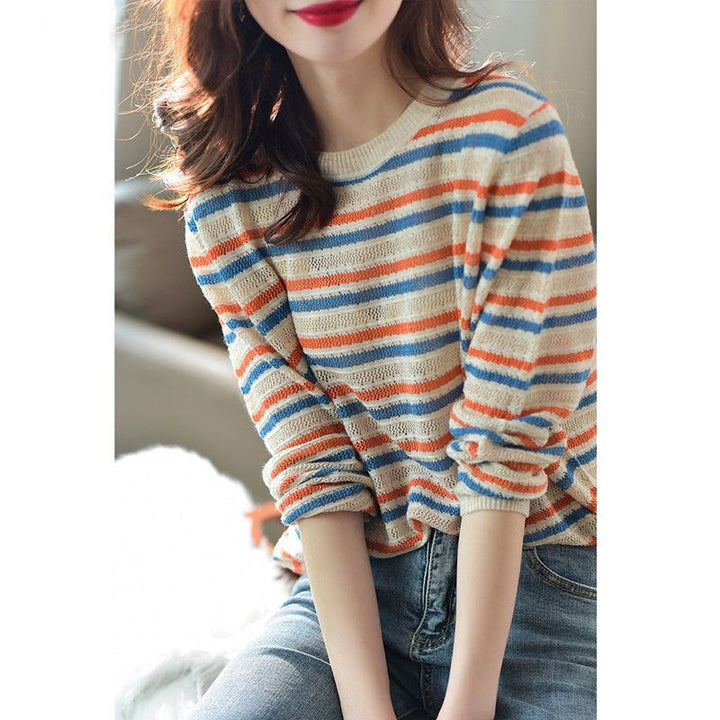 Damen lässiger Strickpullover mit Streifenmuster Drune