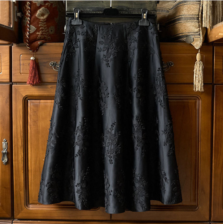 Damen Eleganter Maxirock mit floralem Relief Drune