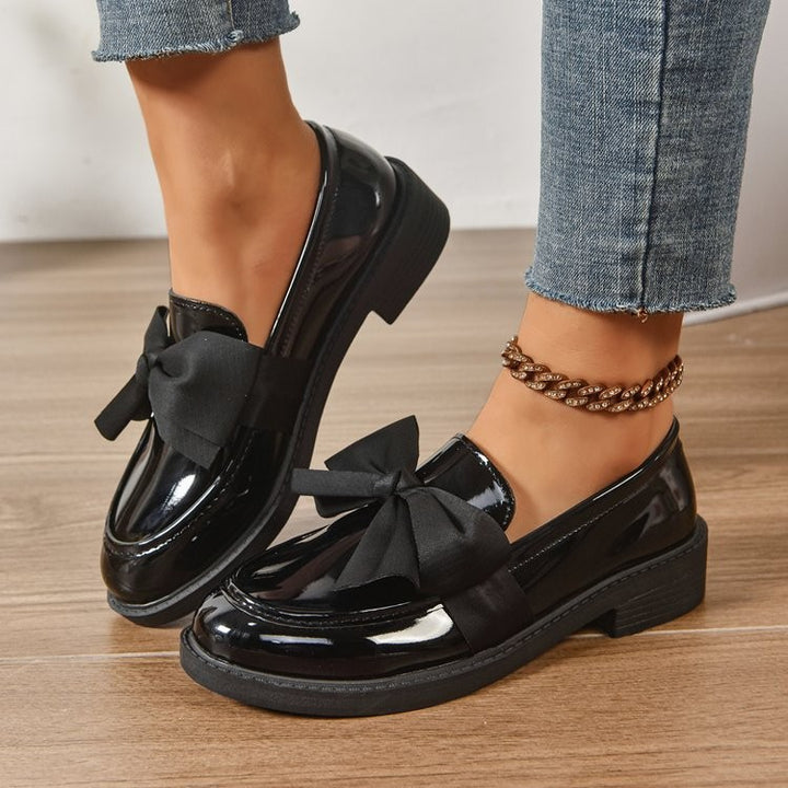 Damen Loafer mit Karo‑Muster und Schleifenapplikation Drune