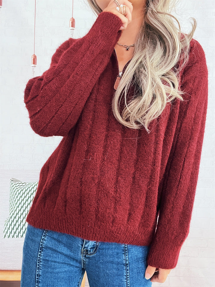 Damen Strickpullover mit kurzer Reißverschlussleiste und Wellenstruktur Drune