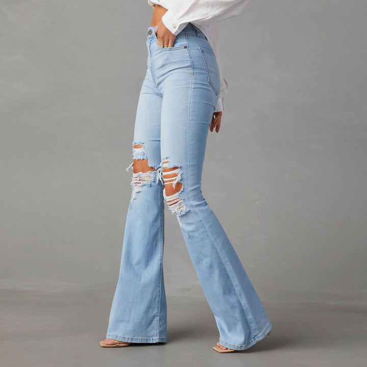 Damen Flared Jeans mit hohen Rissen und hohem Bund Drune