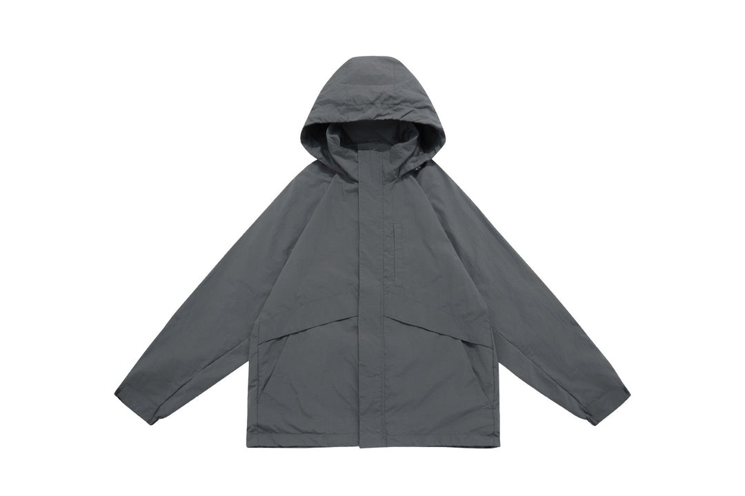 Unisex Weite wasserabweisende Kapuzenparka mit verdeckter Reißverschlussblende und Klappentaschen Drune