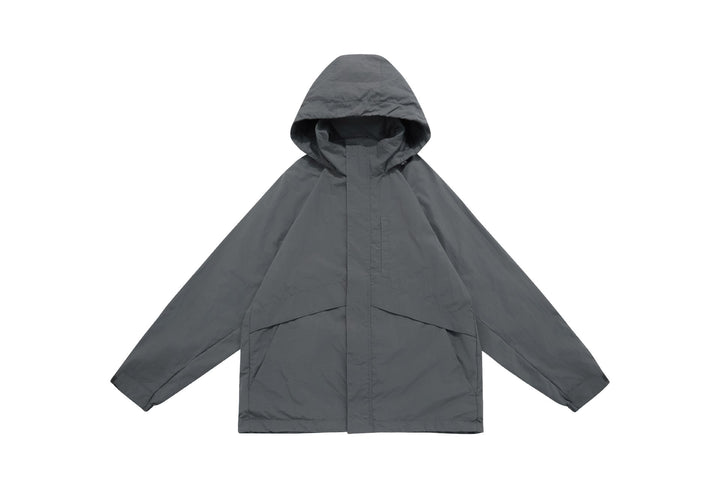 Unisex Weite wasserabweisende Kapuzenparka mit verdeckter Reißverschlussblende und Klappentaschen Drune