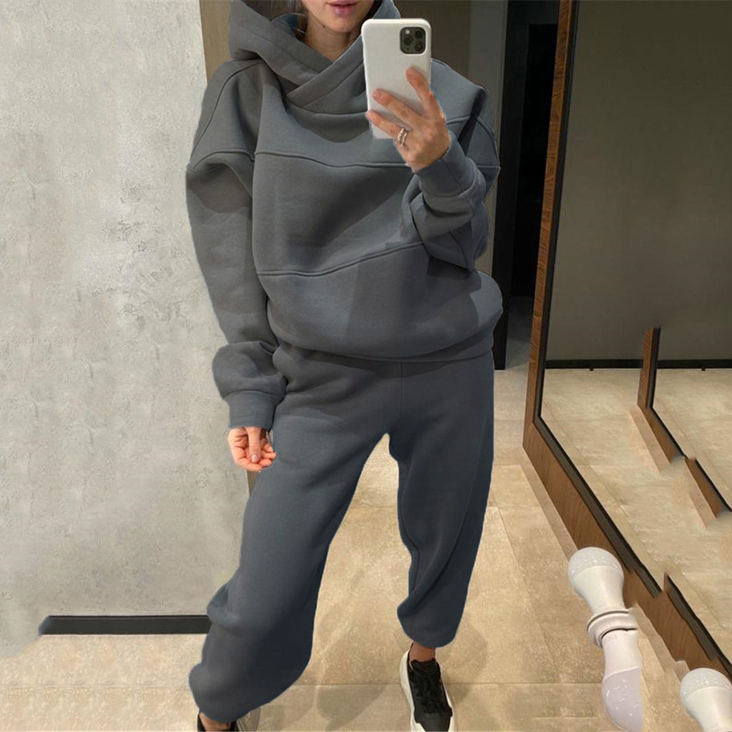 Damen Oversized Loungewear-Set aus schwerem French-Terry mit strukturierter Kapuze und Relax-Jogginghose Drune