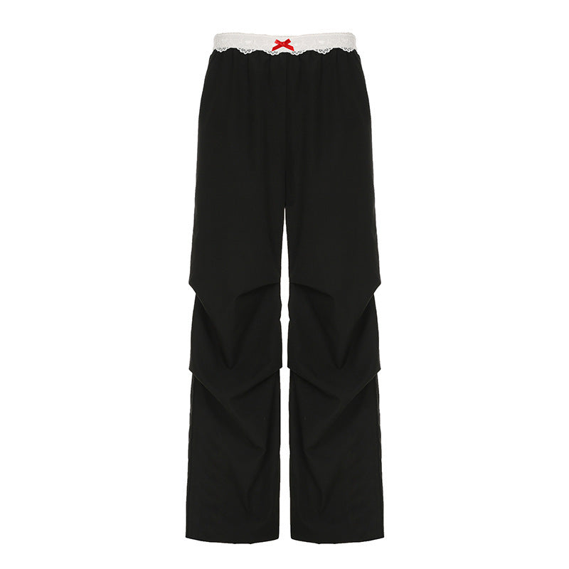 Damen nan Loungewear Schlafhose mit mehrlagigen Volants, elastischem Spitzenbund und weitem Bein Drune