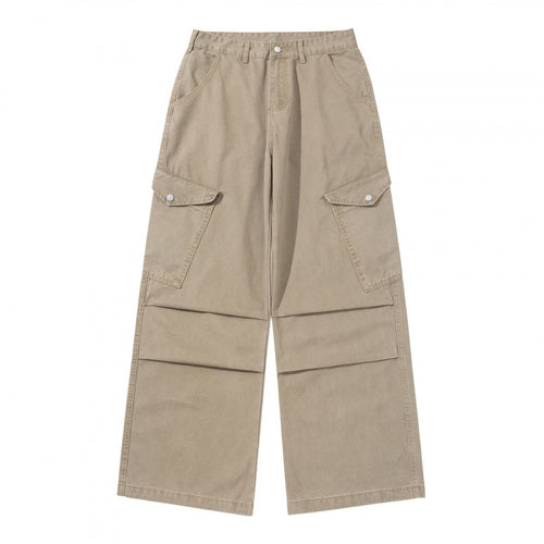 Damen Breite Utility-Cargo-Hose aus robustem Canvas mit hoher Taille und Kniefalten Drune