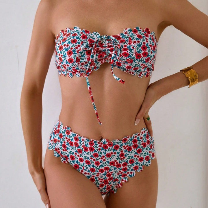 Damen Bikini-Set mit romantischem Rüschendesign und floralem Muster Drune