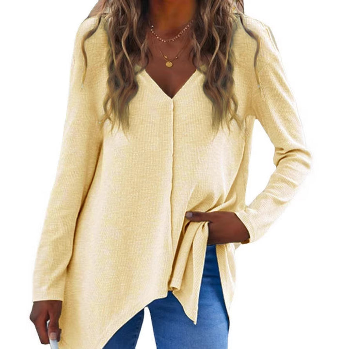 Damen V-Ausschnitt Feinstrick-Tunika mit asymmetrischem Saum und seitlichem Schlitz Drune